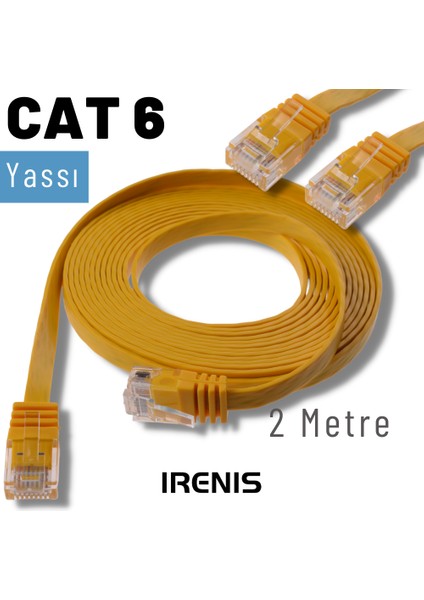 2 Metre Cat6 Kablo Yassı Ethernet Network Lan Ağ Internet Kablosu