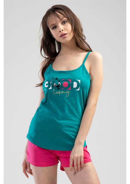 Kadın Mint İp Askılı Şortlu Pijama Takımı