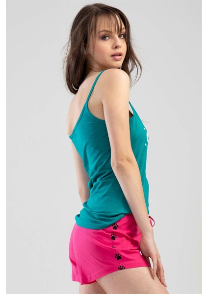 Kadın Mint İp Askılı Şortlu Pijama Takımı