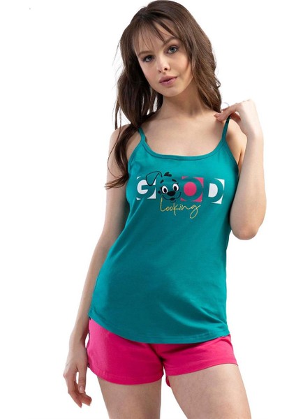 Kadın Mint İp Askılı Şortlu Pijama Takımı