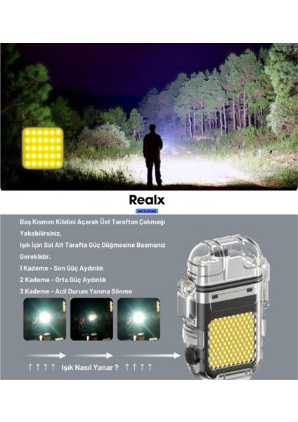 Şarjlı Elektronik Ledli Işıklı Rüzgar ve Su Geçirmeyen Plazma Çakmak , Kamp Feneri & Çakmağı indirimleri