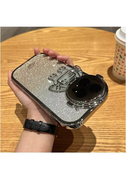 Electronics Spaceem Glitter Design Tpu Iphone 14 Pro Lens Kapak Kickstand - Gümüş (Yurt Dışından)