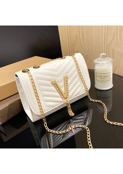 2024 Yeni Moda Çizgili Nakış Zincir Çanta Elmas Donanım Püskül Tasarım Omuz Crossbody Çanta (Yurt Dışından) fiyatları