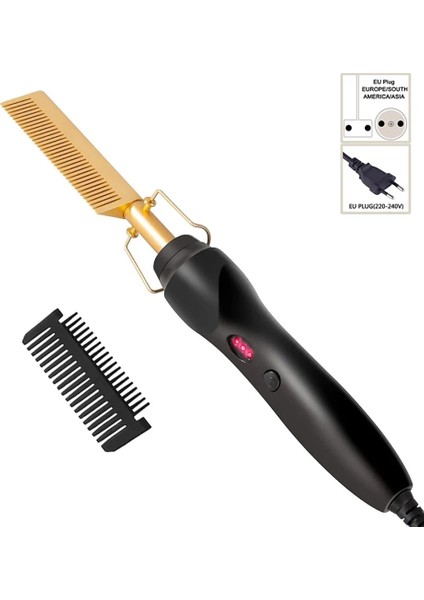 2 In1 Hot Comb Hair Straightener Electric Heating Comb Fast Heating Portable Travel Anti Scald Beard Straightener Press Comb (Yurt Dışından)