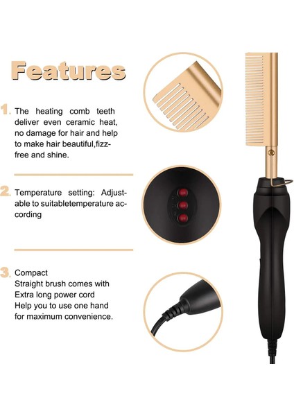 2 In1 Hot Comb Hair Straightener Electric Heating Comb Fast Heating Portable Travel Anti Scald Beard Straightener Press Comb (Yurt Dışından)