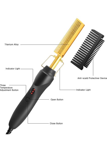 2 In1 Hot Comb Hair Straightener Electric Heating Comb Fast Heating Portable Travel Anti Scald Beard Straightener Press Comb (Yurt Dışından)