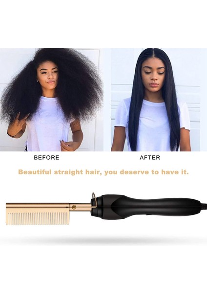 2 In1 Hot Comb Hair Straightener Electric Heating Comb Fast Heating Portable Travel Anti Scald Beard Straightener Press Comb (Yurt Dışından)