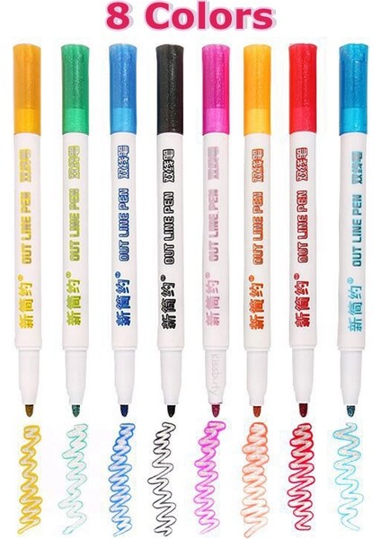 8 Renk Set-C Stili Olors Çift Çizgi Kalem Anahat Boya Işaretleyici Kalemler Diy Albümü Scrapbooking Metal Işaretleyici Fosforlu Çizim Boyama Doodling (Yurt Dışından)