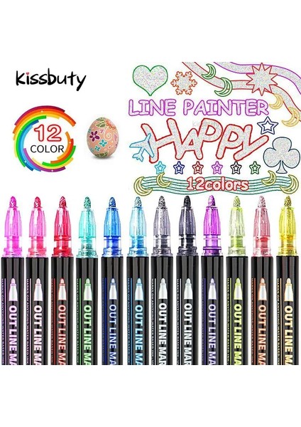 8 Renk Set-C Stili Olors Çift Çizgi Kalem Anahat Boya Işaretleyici Kalemler Diy Albümü Scrapbooking Metal Işaretleyici Fosforlu Çizim Boyama Doodling (Yurt Dışından) fiyatları