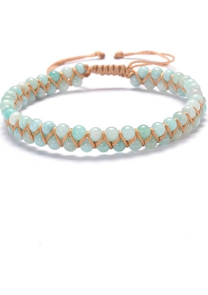 Erkekler 7.4in Tarzı Amzonit El Yapımı Boncuklu Taşlar Wrap Bilezikler Bilezikler Çift Katlı Bohem Çift Yoga Takıları (Yurt Dışından)