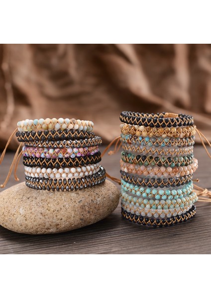 Erkekler 7.4in Tarzı Amzonit El Yapımı Boncuklu Taşlar Wrap Bilezikler Bilezikler Çift Katlı Bohem Çift Yoga Takıları (Yurt Dışından) modelleri