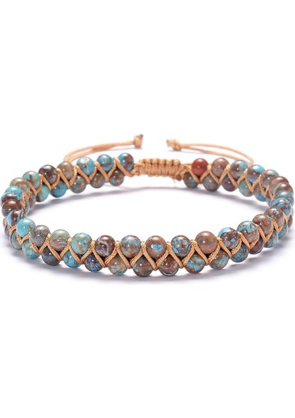 Erkekler 7.4in Tarzı Amzonit El Yapımı Boncuklu Taşlar Wrap Bilezikler Bilezikler Çift Katlı Bohem Çift Yoga Takıları (Yurt Dışından) fırsatları