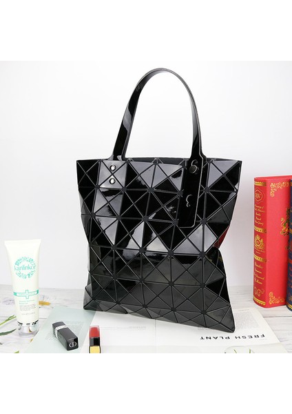 Klasik Altı Çerçeve Yeni Parlak Pu Moda Trendi Geometrik Elmas Kafes Çanta Kadın Çantası Katlanır Yüz Değişim Omuz Çantası (Yurt Dışından)