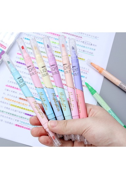6pcs-12 Renk Stili Kissbuty Et Fosforlu Kalem Seti Çift Başlı Fosforlu Renkli Okul Malzemeleri Marker Kırtasiye (Yurt Dışından) modelleri