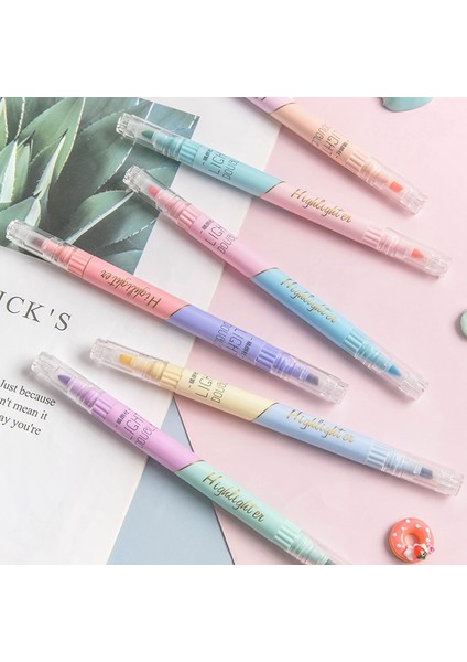 6pcs-12 Renk Stili Kissbuty Et Fosforlu Kalem Seti Çift Başlı Fosforlu Renkli Okul Malzemeleri Marker Kırtasiye (Yurt Dışından) fırsatları