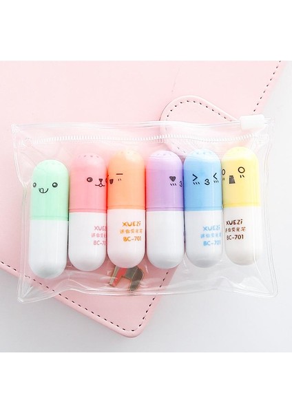 6 Adet Tarzı Lot Kapsüller Şekillendirici Fosforlu Kalem Vitamin Hapı Vurgu Işaretleyici Renkli Kalemler Ofis Kırtasiye Okul Malzemeleri (Yurt Dışından)