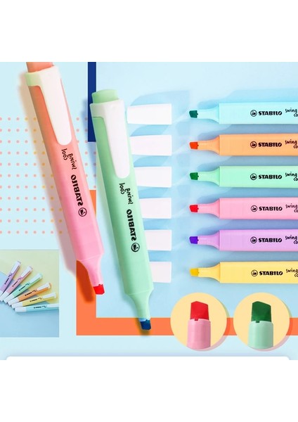 6 Adet Macaron Renkleri Stili Stabilo Swing Serin Fosforlu Kalemler Graffiti Yazma Çizim Ofis ve Öğrenci Malzemeleri Için Mark Pastel Renkler (Yurt Dışından) modelleri