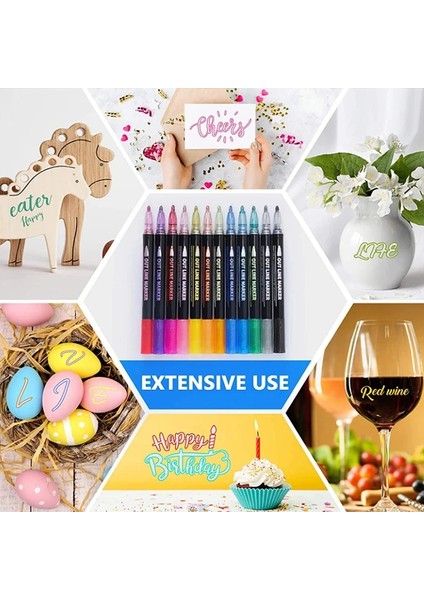 12 Renk Set-D Stili Olors Çift Çizgi Kalem Anahat Boya Işaretleyici Kalemler Diy Albümü Scrapbooking Metal Işaretleyici Fosforlu Çizim Boyama Doodling (Yurt Dışından) fırsatları