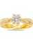 Mikro Zirkon Taş Süslemeli Gold Renk Free Size 925 Ayar Gümüş Kadın Tektaş Yüzük 1