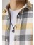Slim Fit Dar Kesim Kareli Oduncu Sarı-Beyaz Erkek Gömlek 4