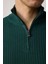 Slim Fit Dar Kesim Dik Yaka Fermuarlı Desenli Yeşil Erkek Triko Kazak 4