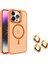 Apple iPhone 15 Pro Max Kılıf Magsafeli Standlı Sert Mika + Lens Koruyucu + Nano Turuncu 1