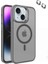 Apple iPhone 14 Kılıf Magsafeli Standlı Sert Mika + Lens Koruyucu Gri 1