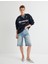 V Yaka Oversize Sweatshirt Kolej Temalı Baskılı 2