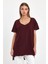 Kadın V Yaka Yırtmaçlı Oversize Basic Tişört 1