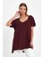Kadın V Yaka Yırtmaçlı Oversize Basic Tişört 5