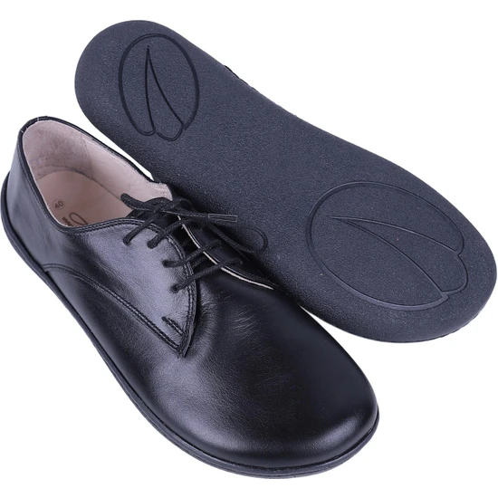 Aintap Bayan Siyah Oxford Stil Barefoot Ayakkabı, Taraklı Ayakkabı, 100% El Yapımı ve Napa Deri