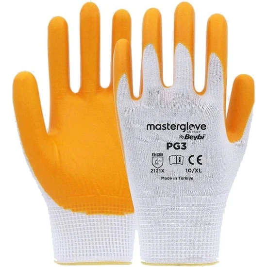 Master Glove PG3 Sarı Polyester Örme Nitril İş Eldiveni NO: 10 12 Çift