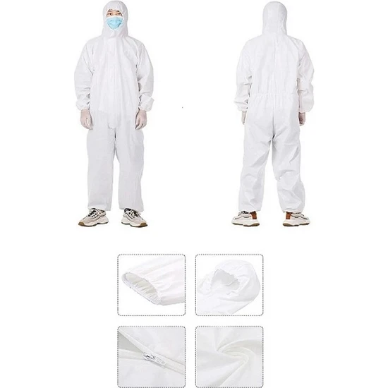 Ayliz Plast Tek Kullanımlık(5 Adet)Lamineli Beyaz Tulum 60GR Sıvı Geçirmez Koruyucu Elbise