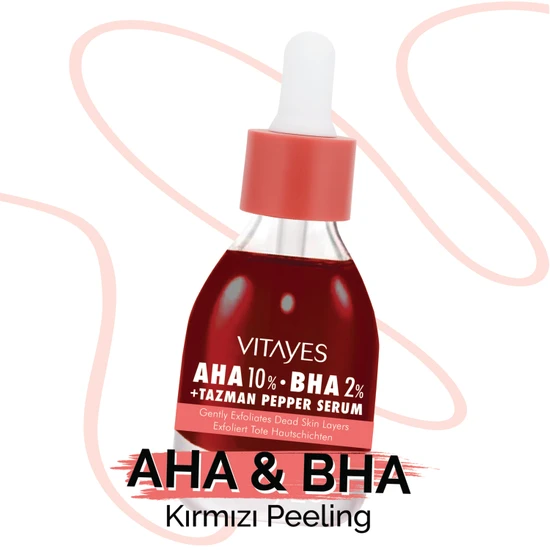 VITAYES Aha %10 Bha %2 Kırmızı Peeling Gözenek Sıkılaştırıcı Canlandırıcı Cilt Tonu Eşitleyici Cilt Serumu 900