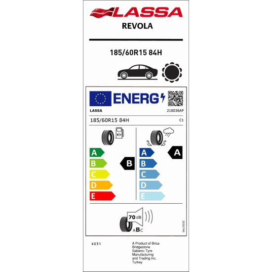 Lassa 185/60 R15 84H Revola Oto Yaz Lastiği (Üretim Yılı: 2024)