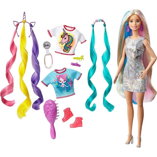 Barbie Rengarenk Saçlar Bebeği, Aksesuarlar, Saç Şekillendirme Parçaları İle GHN04