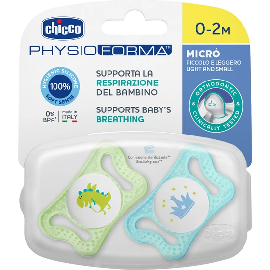 Chicco Physio Micro Silikon Damaklı Emzik 0-2 Ay Yeşil