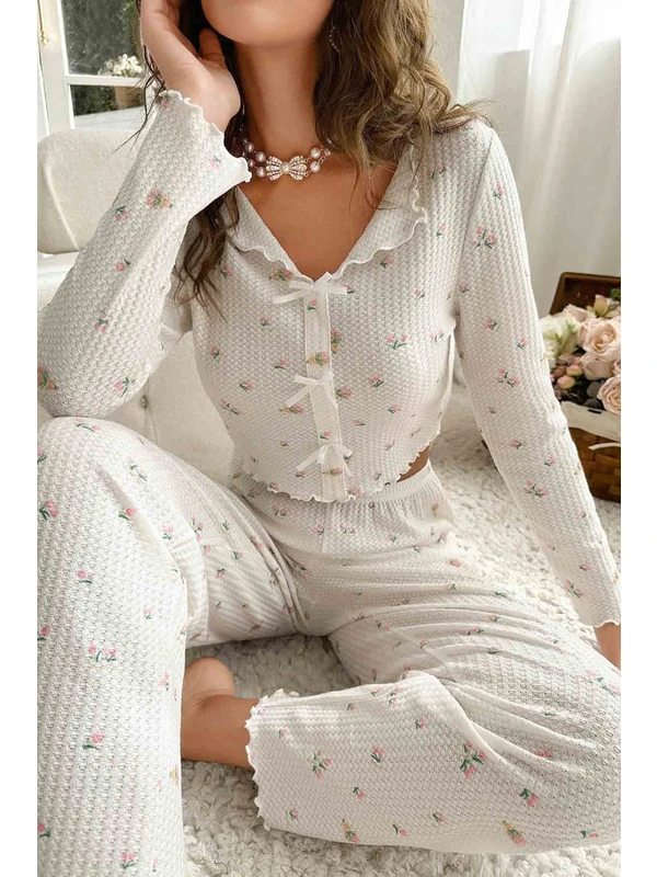 Merry See Özel Örme Kumaş Baskılı Uzun Kollu Pijama Takımı