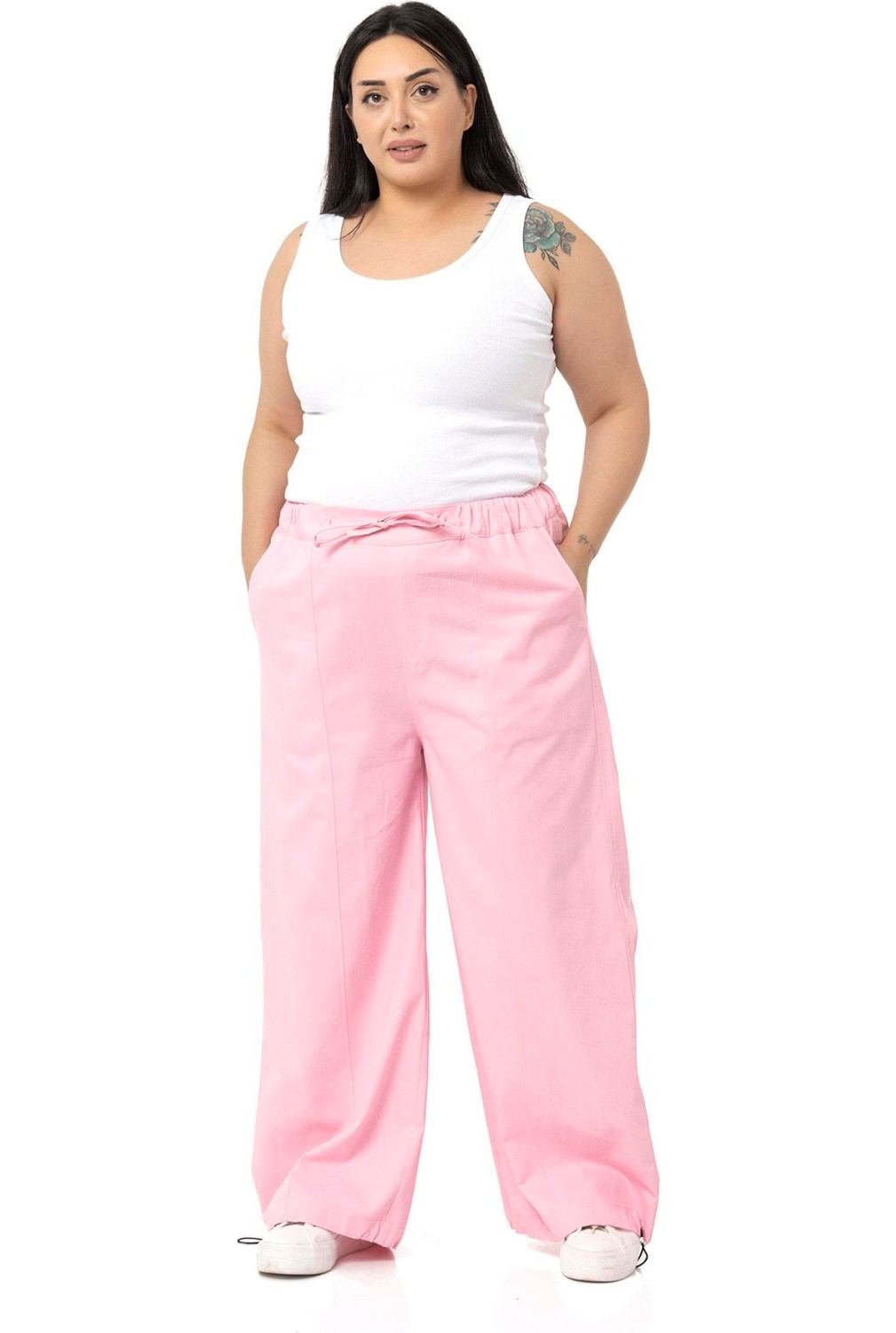 Disentis Modest Büyük Beden Geniş Paça Gabardin Mor Pantolon görsel 7