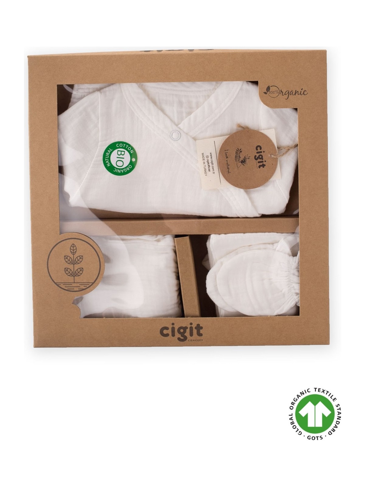 Cigit Organik Müslin Hastane Çıkışı Bebek Takımı 0-3 Ay Haki Yeşil - Görsel 4