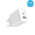 Anker 20W USB-C + USB-A Çift Portlu Şarj Cihazı - A2348 - Beyaz (Anker Türkiye Garantili)