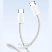 Vetech iPhone 15 Uyumlu Usb-C Şarj Kablosu Örgü Tipi Dokuma Type C Kablo (1mt)