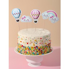 Parti Adresi Gökkuşağı Bulut Temalı Kürdan Gökkuşağı Bulut Figürlü Cupcake Kürdanı Pasta Süsü 10'lu