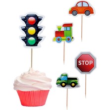 Parti Adresi Trafik Temalı Kürdan Taşıt Figürlü Cupcake Kürdanı Pasta Süsü 10'lu