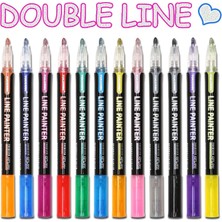 Mingjinshop3 Açık Gri Tarzı Renk Anahat Fosforlu Kalem Çift Çizgi Boya Işaretleyici Kalemler Dıy Albümü Scrapbooking Metal Işaretleyici Glitter Çizim Boyama Için (Yurt Dışından)