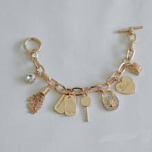 Qiuhong Shop 17.5cm Tarzı Altın Püsküller Kalp Böceği Charm Bilezikler Kadınlar Için Bilezik Altın Renk Bilezik Avusturyalı Kristal Zincir Pulseras (Yurt Dışından)