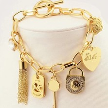 Qiuhong Shop 17.5cm Tarzı Altın Püsküller Kalp Böceği Charm Bilezikler Kadınlar Için Bilezik Altın Renk Bilezik Avusturyalı Kristal Zincir Pulseras (Yurt Dışından)