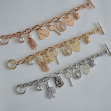 Qiuhong Shop 17.5cm Tarzı Altın Püsküller Kalp Böceği Charm Bilezikler Kadınlar Için Bilezik Altın Renk Bilezik Avusturyalı Kristal Zincir Pulseras (Yurt Dışından)