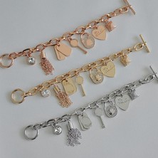 Qiuhong Shop 17.5cm Tarzı Altın Püsküller Kalp Böceği Charm Bilezikler Kadınlar Için Bilezik Altın Renk Bilezik Avusturyalı Kristal Zincir Pulseras (Yurt Dışından)