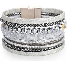 Qiuhong Shop Kahverengi Amorcome Bohem Kristal Boncuklar Kadın Deri Şal Bilezikler Etnik Örgülü Manyetik Toka Bilezikler Pulseras Mujer Mücevherat (Yurt Dışından)